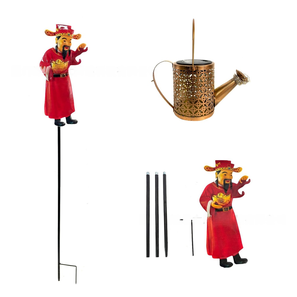 Outdoor Yard Power Stake - Kırmızı Metal Güneş Enerjili Sulama Kovası