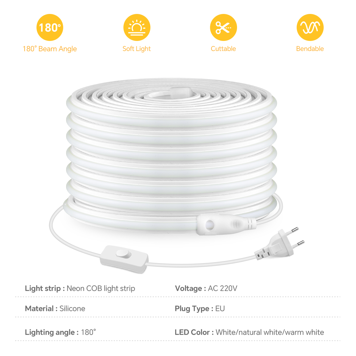 220V COB Led Şerit Yüksek Yoğu - Outdoor Power Strip Weatherproof incelemesi ve fiyatı